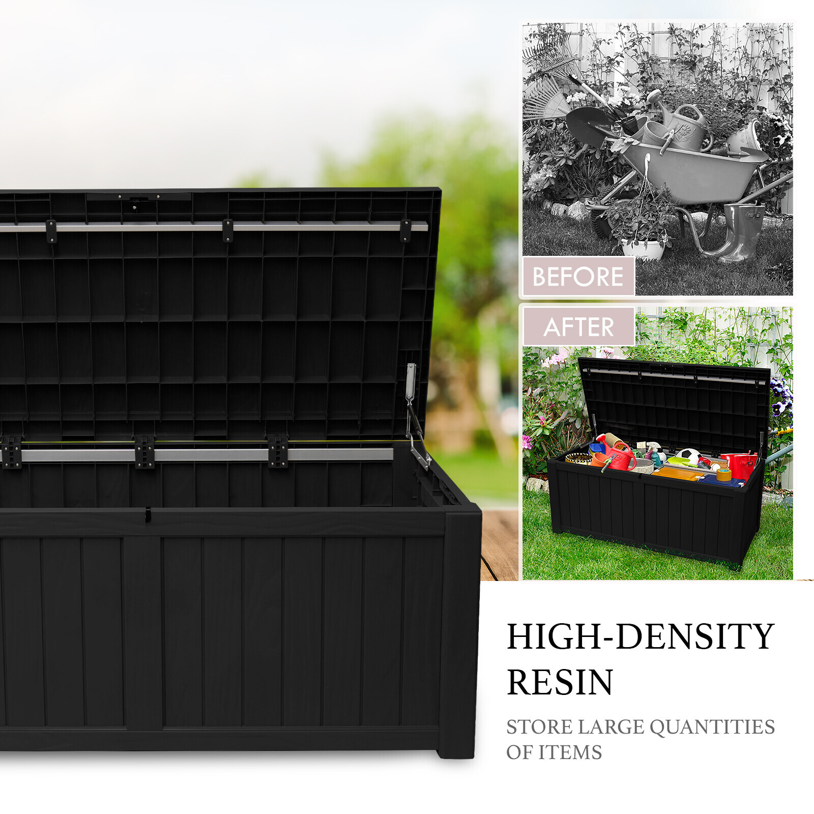 120 Gallon Deck Box Storage Outdoor Garden Patio Chest Organizer Furniture Black