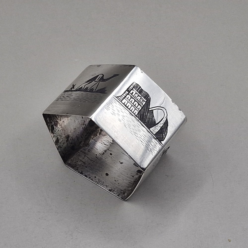 Persian Sterling Silver and Niello Hexagonal Napkin Ring