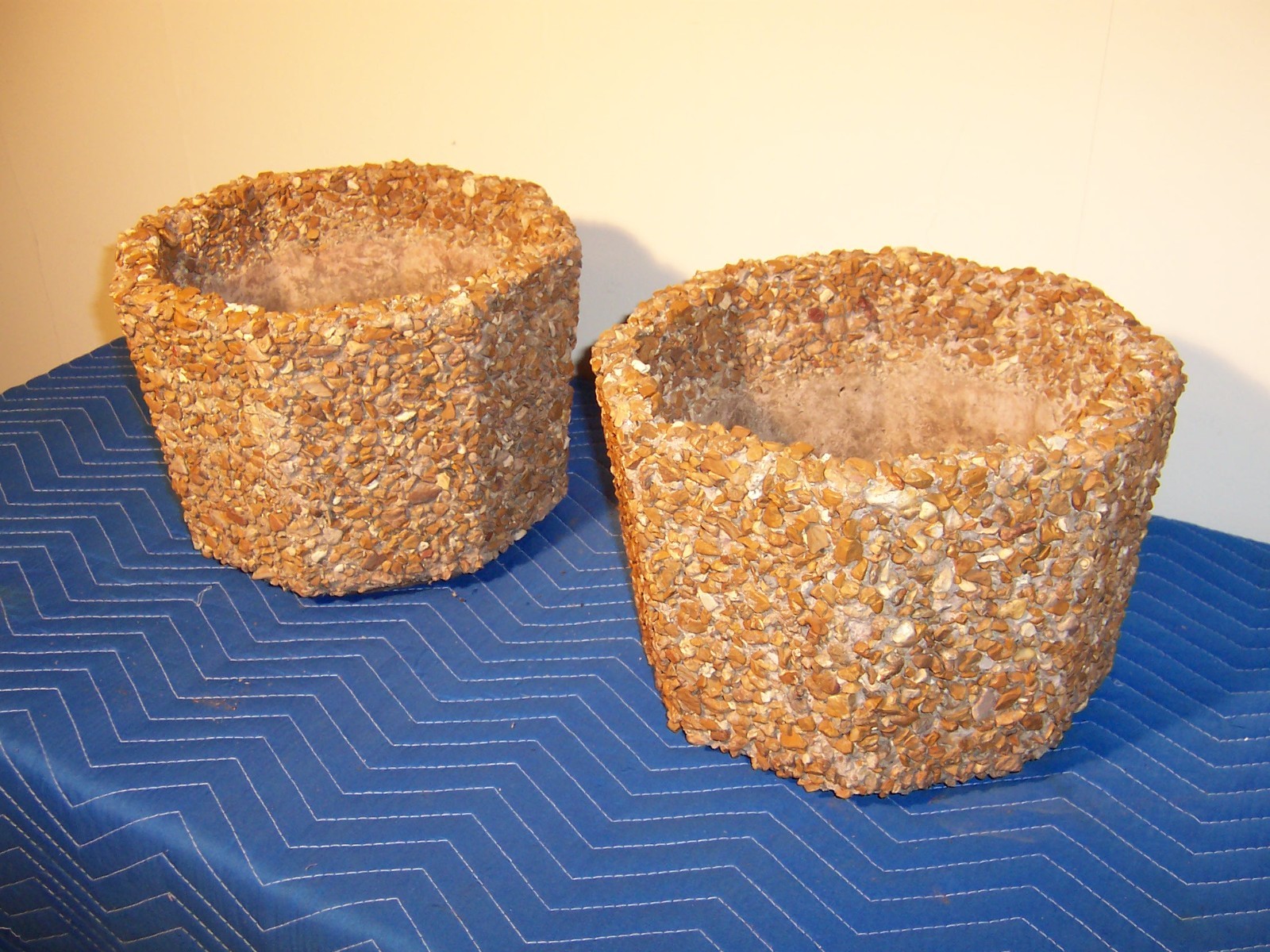 Vintage Exposed Aggregate Octagon Concrete Garden Planters Pair
