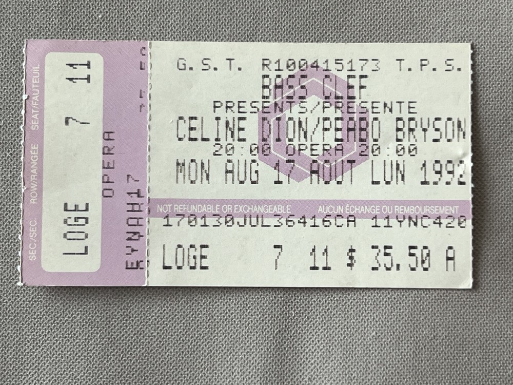 Céline Dion, Peabo Bryson 1992 Billet Ticket VIP *PLEASE READ TERMS*