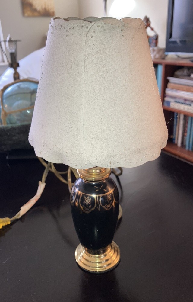Small  9.5” Hand Painted Black And Gold Lamp Working