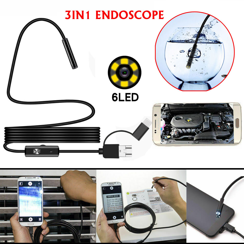 Waterproof Underwater Inspection Snake Endoscope Borescope Camera for Phone PC
