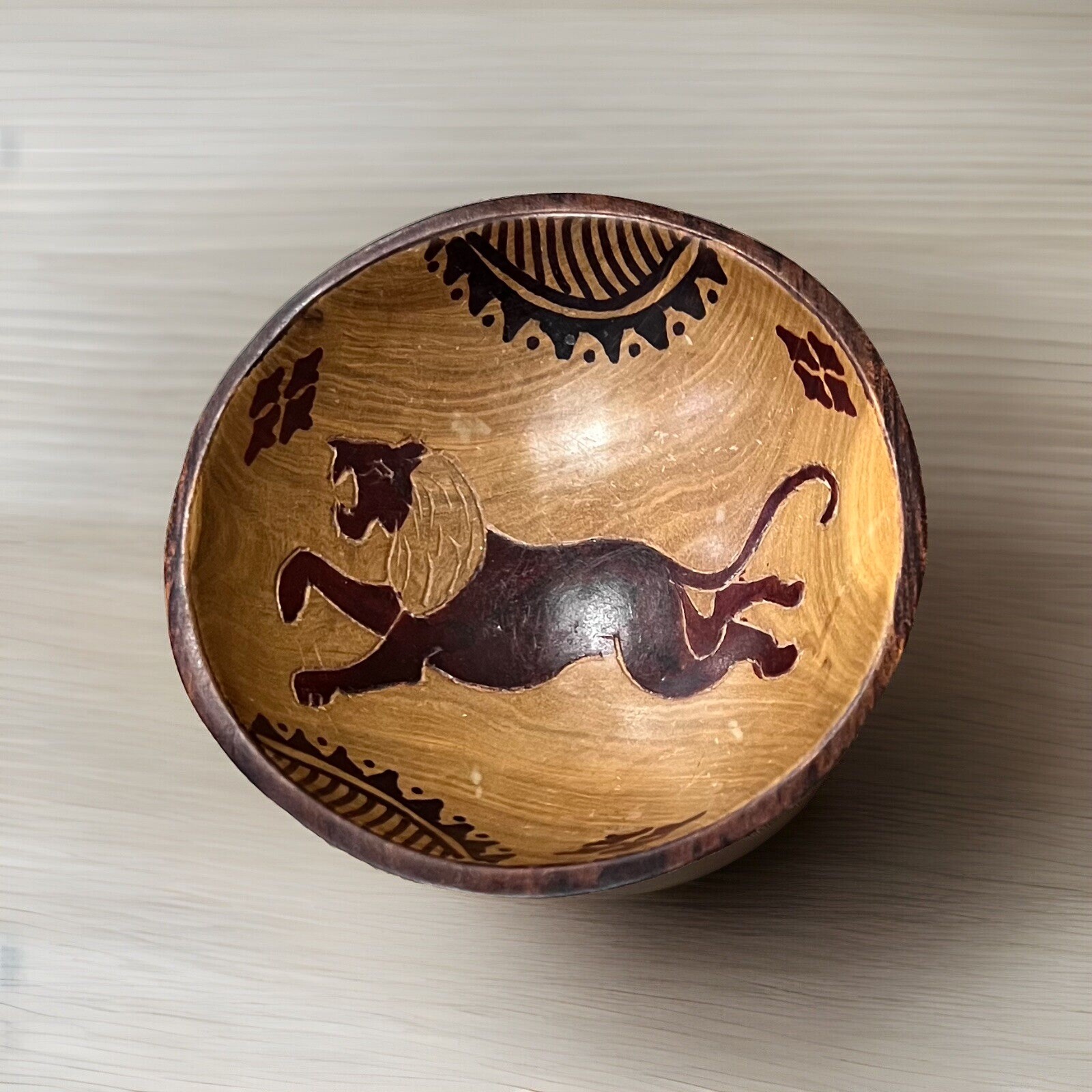 African Lion Decorative Serving Bowl Vintage Hand Carved 6”