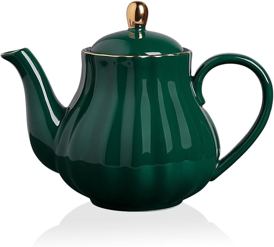 Royal Teapot, Ceramic Tea Pot with Removable Stainless Steel Infuser, Blooming &
