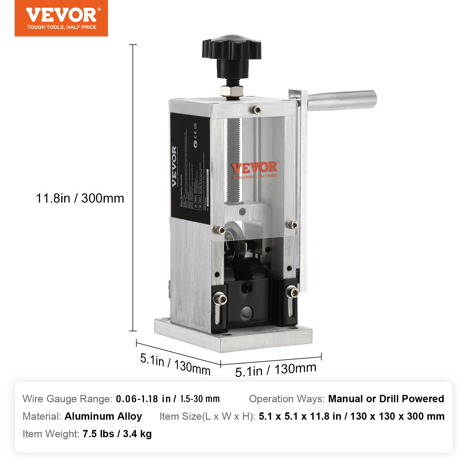VEVOR Manual Wire Stripping Machine Portable Cable Stripper 0.06''-1.18'' Visual