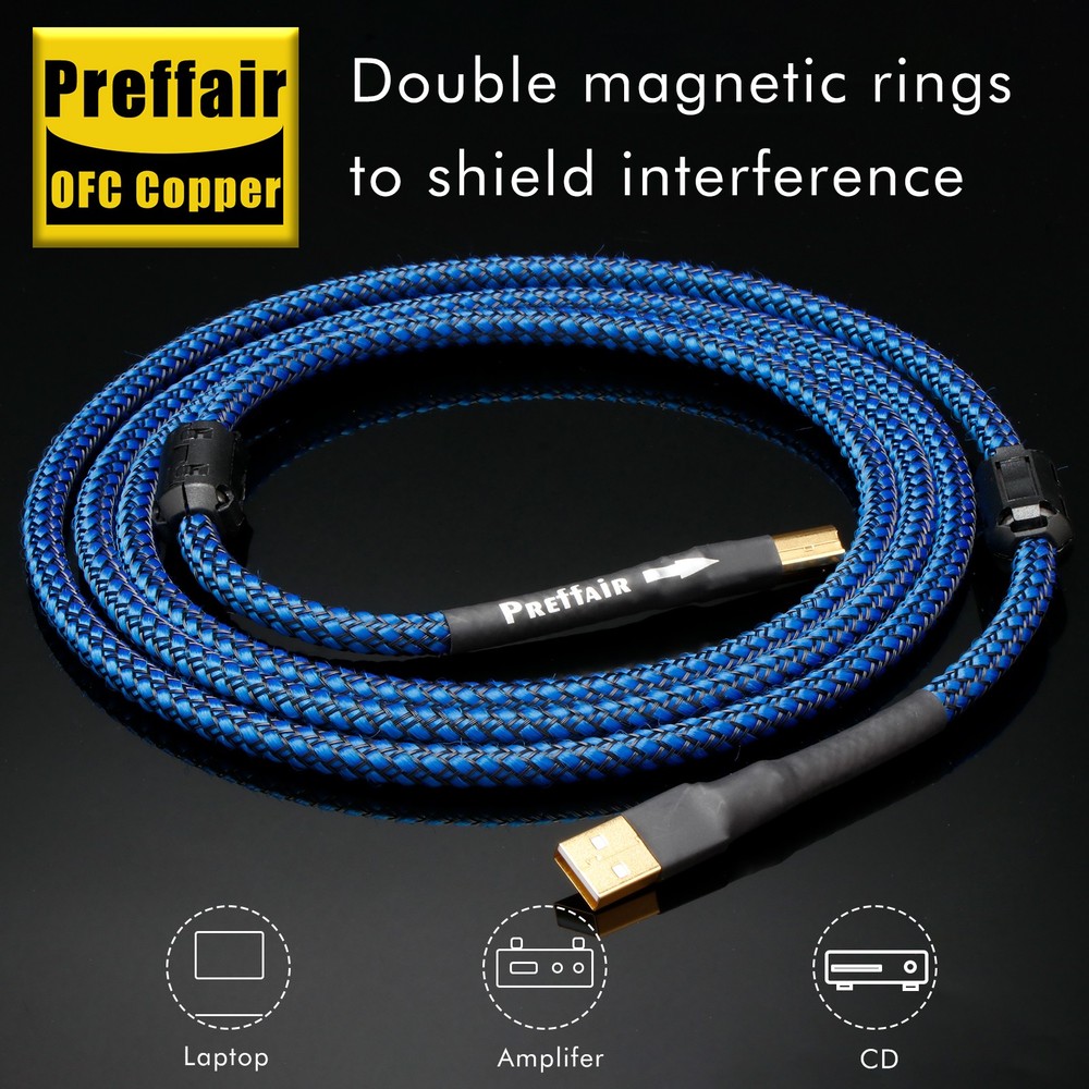 Preffair OFC Type A-B USB2.0 Data Cord Gold Plated Audio Sound Card DAC Decoder