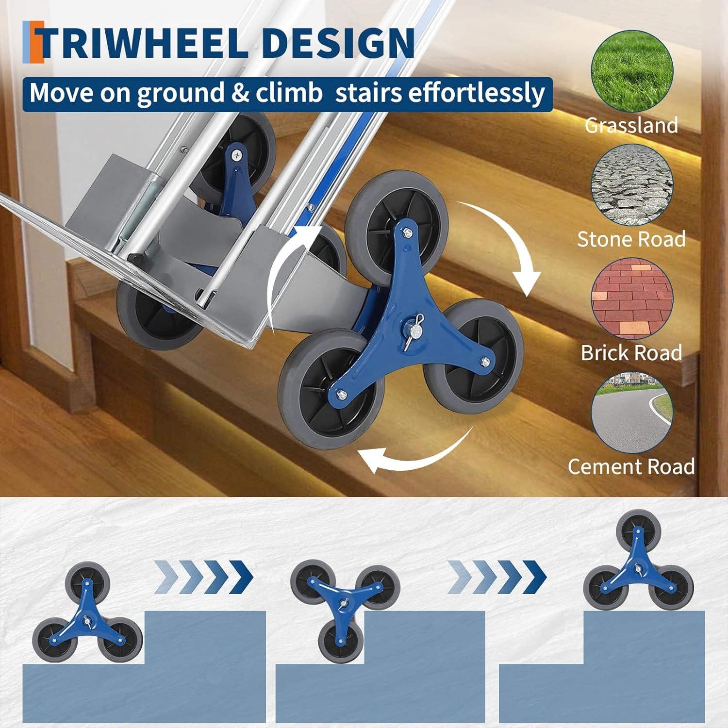 600 lbs Stair Climbing Dolly Cart Heavy-Duty Stair Climber Hand Truck 6 Wheels