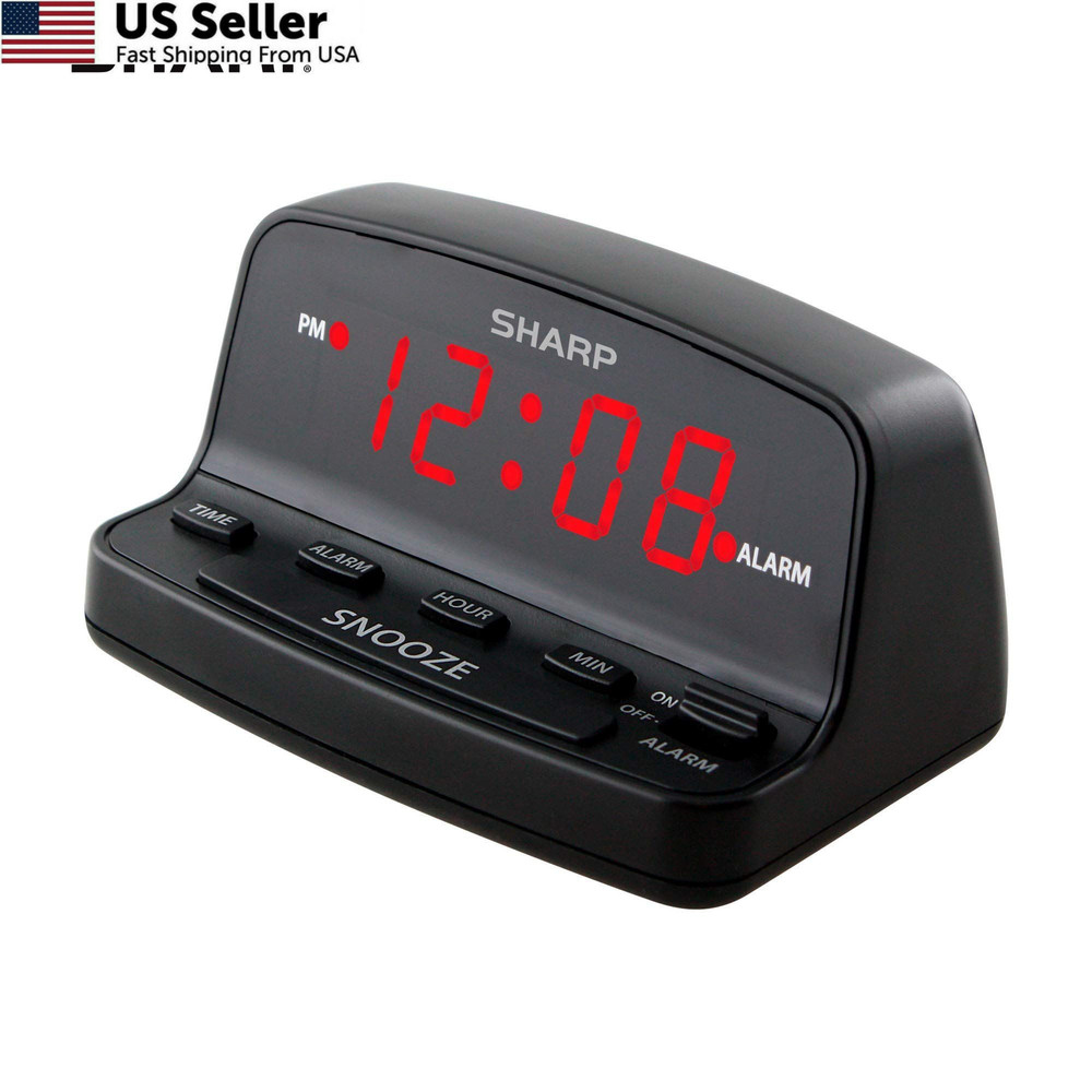 Sharp Digital Alarm Clock with Keyboard Style Controls, Battery Small, Black