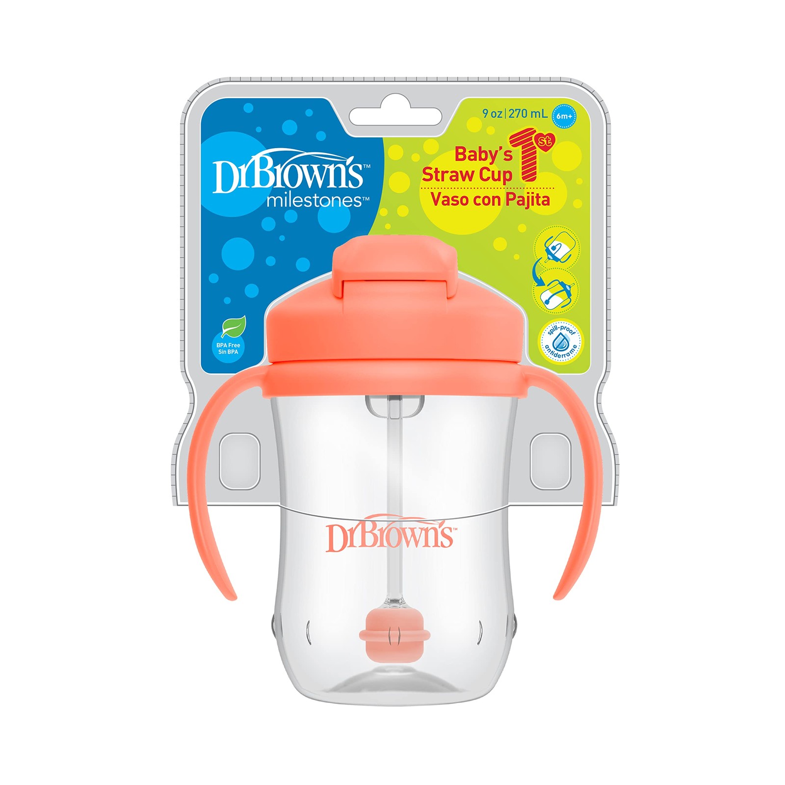 Milestones, Babys First Straw Cup Sippy Cup with Straw, 6m+, 9oz/270ml, Coral...
