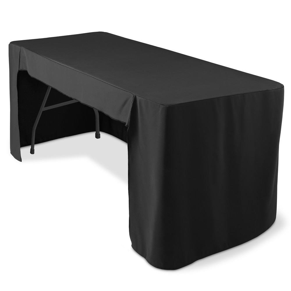 6' Fitted Tablecloth Cover with Open Back - Black