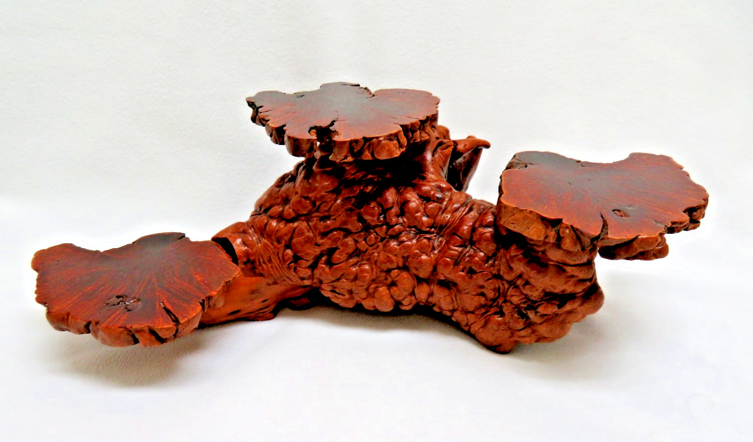 Vintage Natural Organic Burl Wood Root Tiered Triple Display Stand