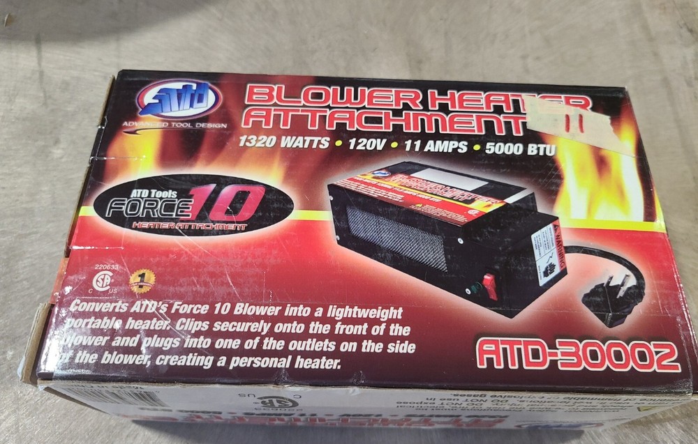 Advanced tool design blower heater attachment for pit fan.  5000 btu 120 volt.