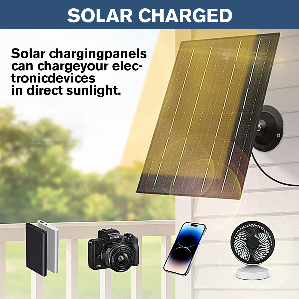 30W 5V Solar Panel USB-C Port 360°Adjustable Mounting for Security Camera