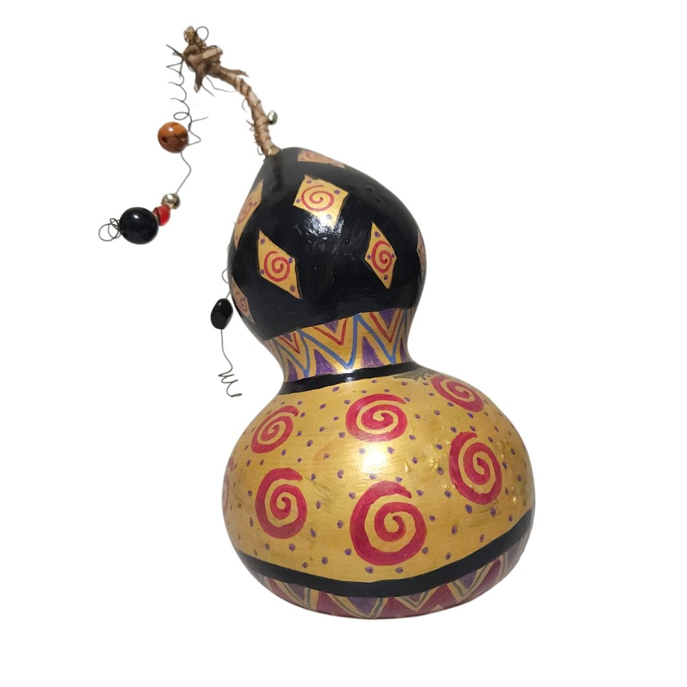 Hand Painted Gourd With Beads Signed Decorative