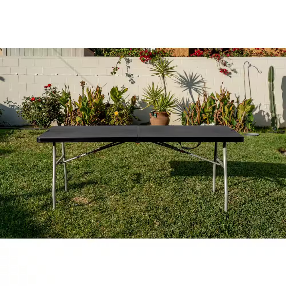 6 Ft. Black Resin Top Rectangular Folding Utility Table for Indoor/Outdoor Use,