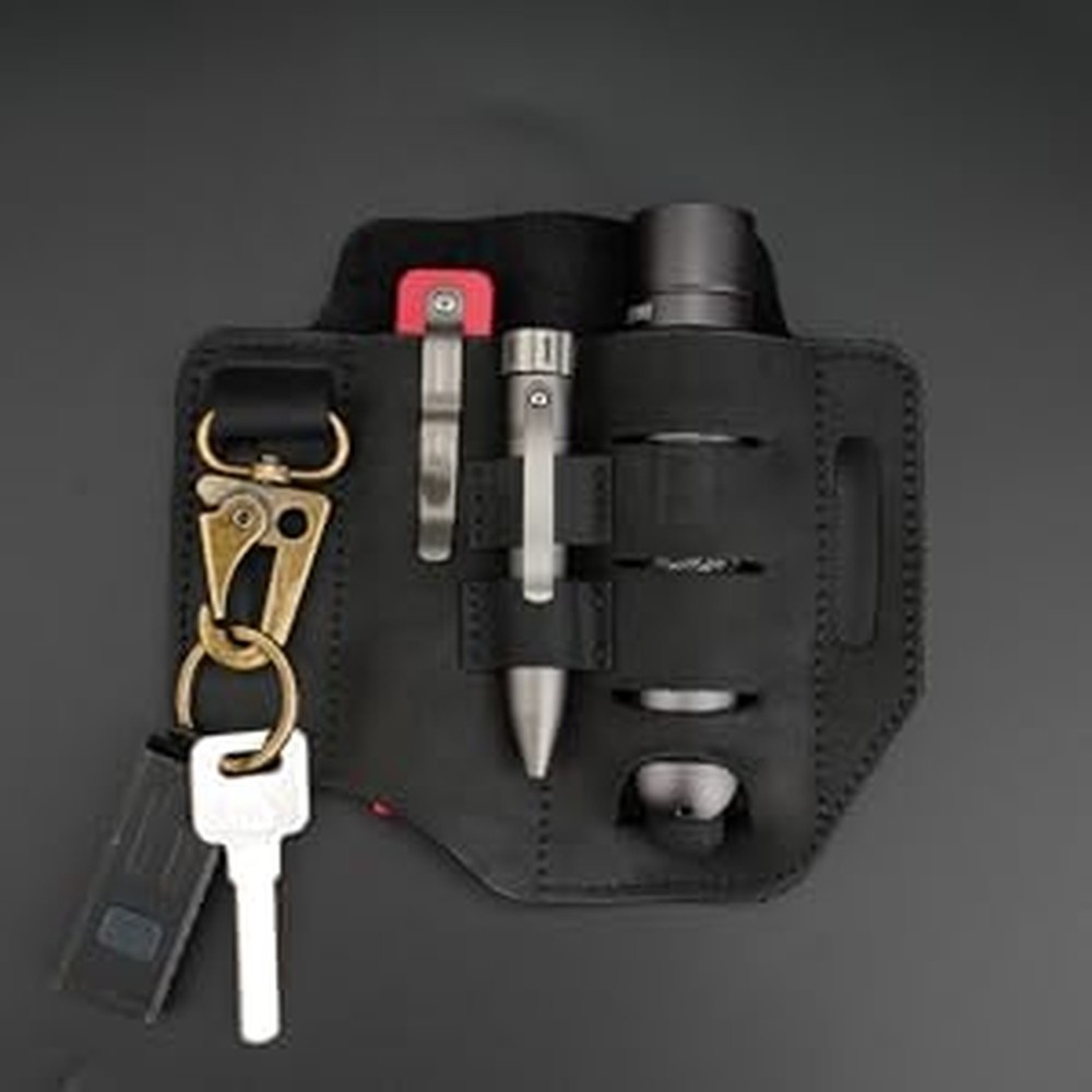 EDC Leather Sheath, Multitool Leather Pocket Organizer PJ13 Plus Brown