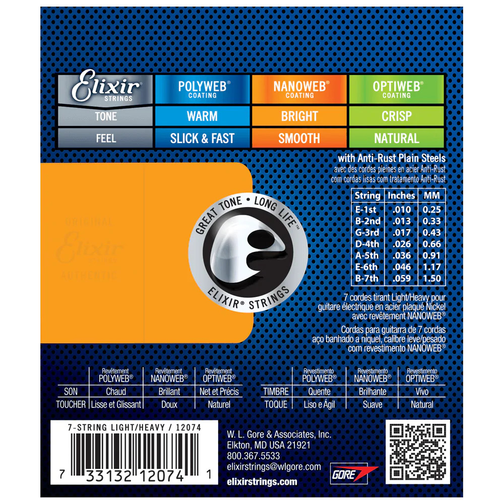 Elixir NANOWEB Nickel Electric — 7-String 12074 Light/Heavy .010-.059