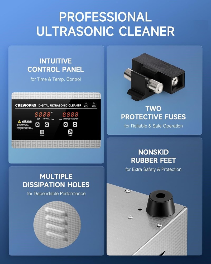 CREWORKS 30L 600W Digital Ultrasonic Cleaning Machine w/Heater & Timer