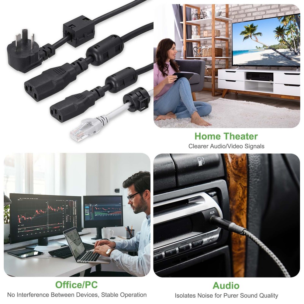 19mm Clip-on Ferrite Ring Core Square for Cable, Black Enhanced 1pcs