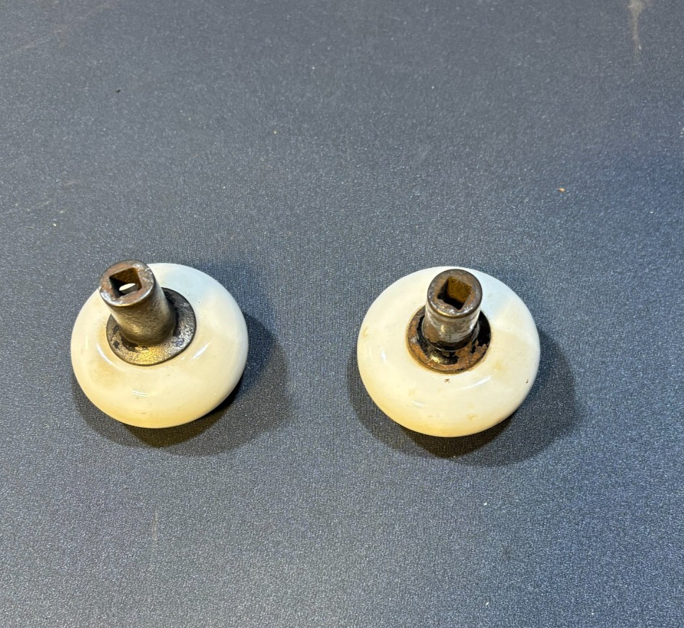 Pair Vintage White Porcelain Door Knobs 2"