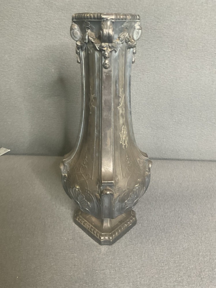 ANTIQUE SILVER PLATE Tall Square Vase
