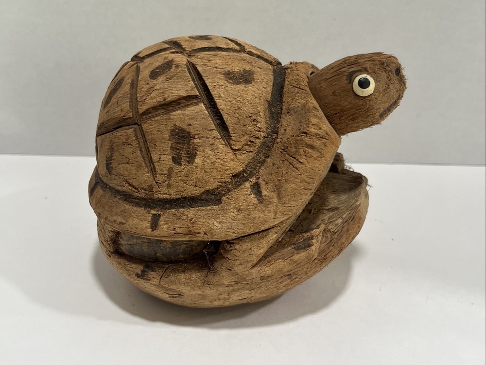 Hand Carved Coconut Shell Husk Sea Turtle