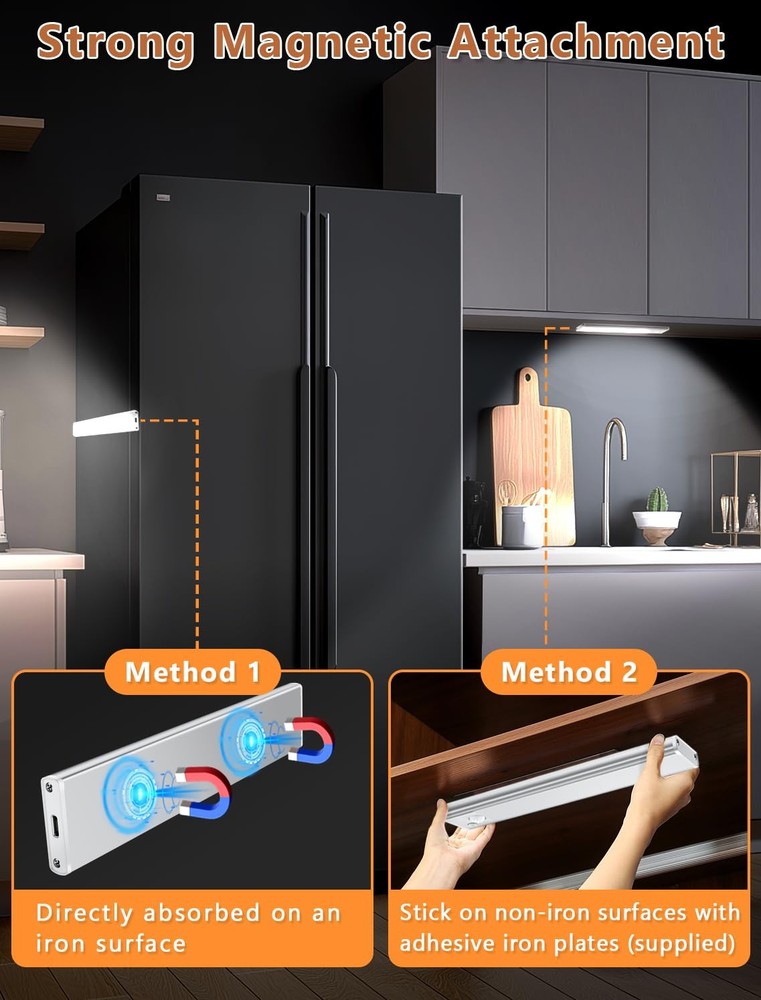 Under Cabinet Motion Sensor Lighting: 8 Inch Dimmable Rechargeable Lights Ind...