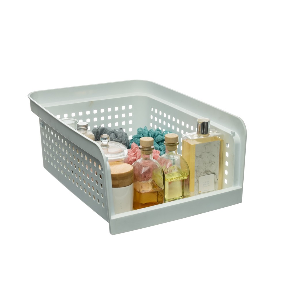 Open-Front White Plastic Stackable Closet Storage Organizer Bin W/ Breathable
