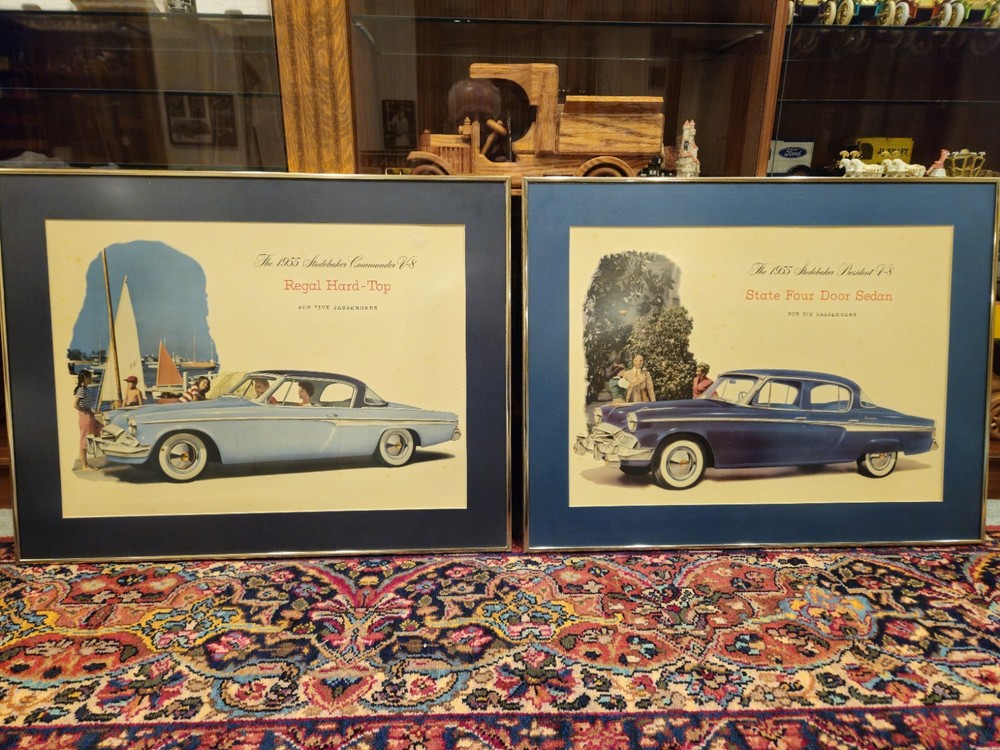 1955 STUDEBAKER ACCESSORY COMMANDER PRESIDENT ORIGINAL SHOWROOM POSTER *2 FRAMED