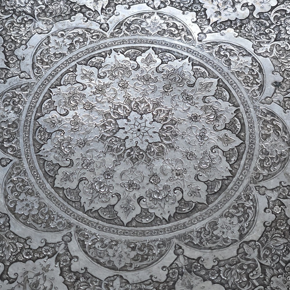 EXCEPTIONAL GENUINE ANTIQUE MIDDLE EASTERN SILVER ROUND TRAY
