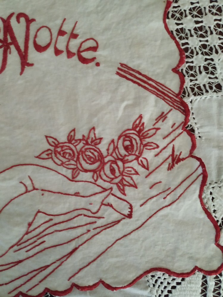 "Good Night" Embroidery 1930s/'40s Handmade