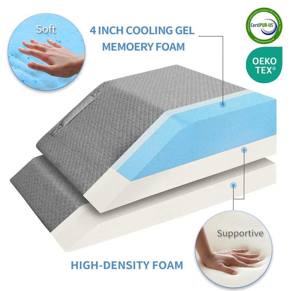Adjustable Leg Elevation Pillows for Swelling, Cooling Gel Memory Foam Wedge ...