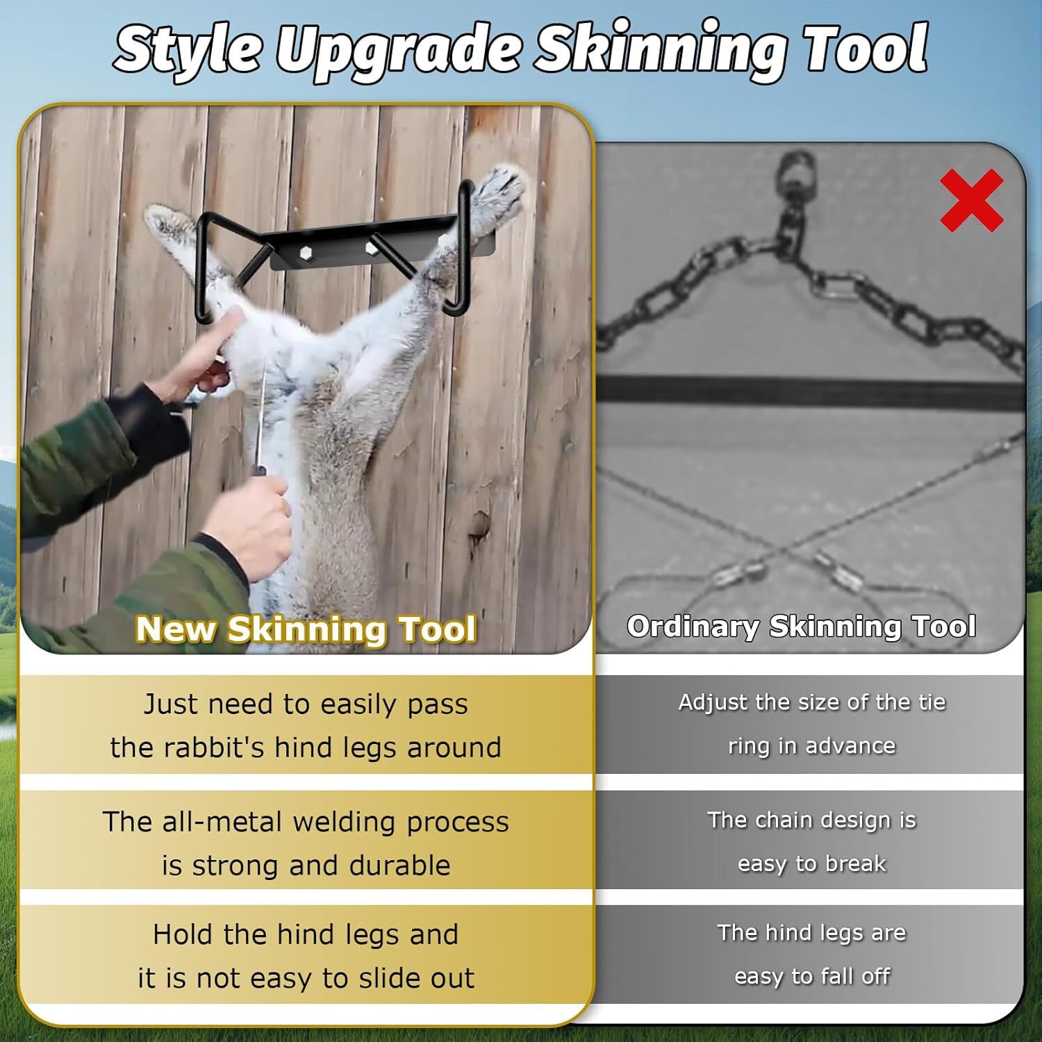 Rabbit Dislocator Skinning Tool Set, Cervical Dislocation Tool, Metal Material