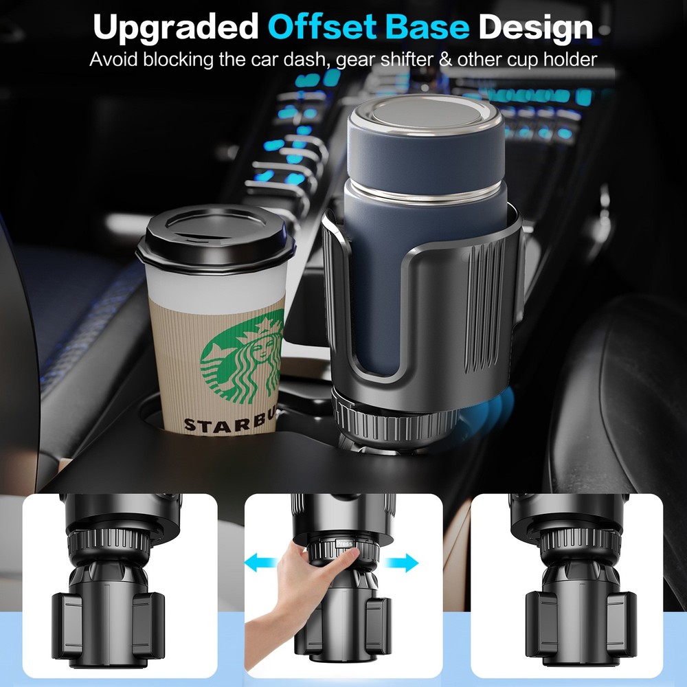 Universal Car Cup Holder Expander Adapter Bottles Mugs Organizer Adjustable Base