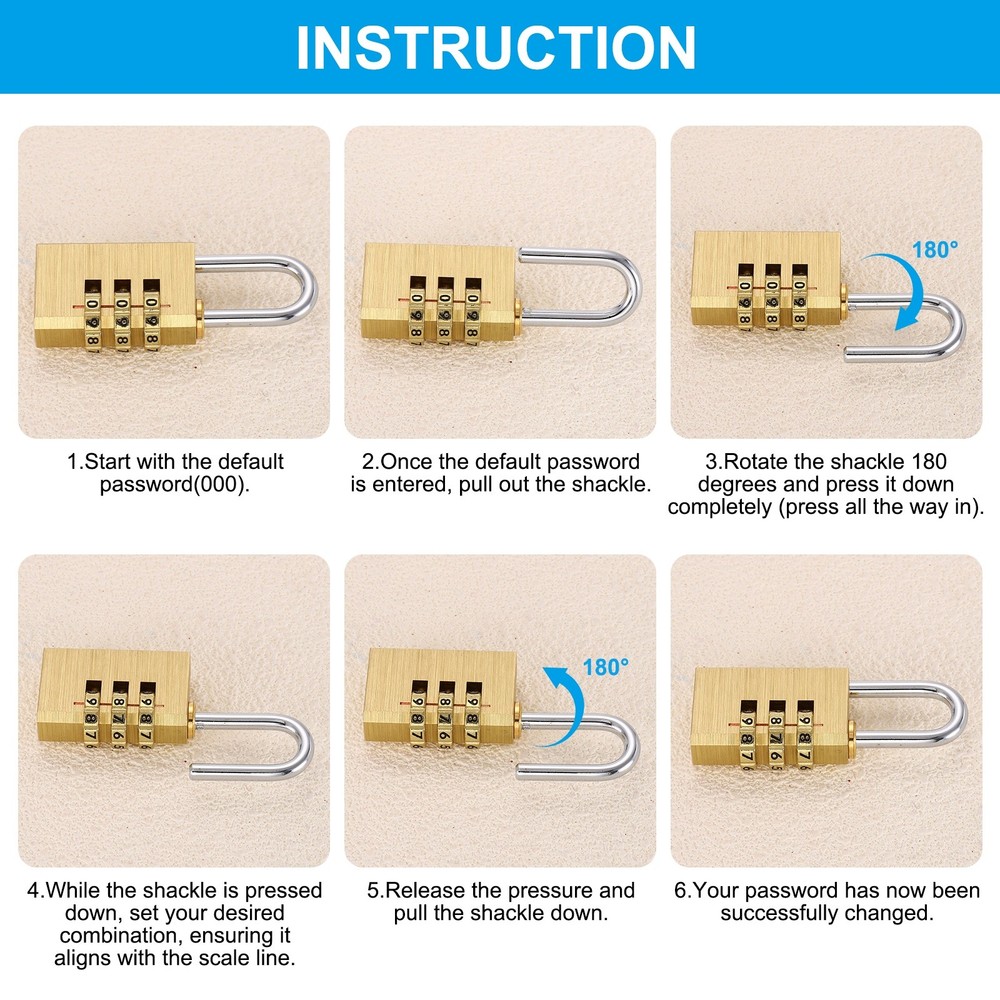 Brass Combination Lock 2.36", 2Pcs 4 Digit Resettable Combination Padlock Yellow