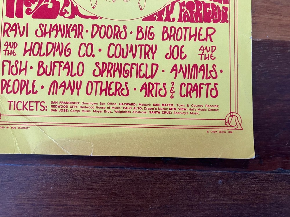 N. California Folk Rock Festival Handbill May 1968 Big Brother Country Joe Doors