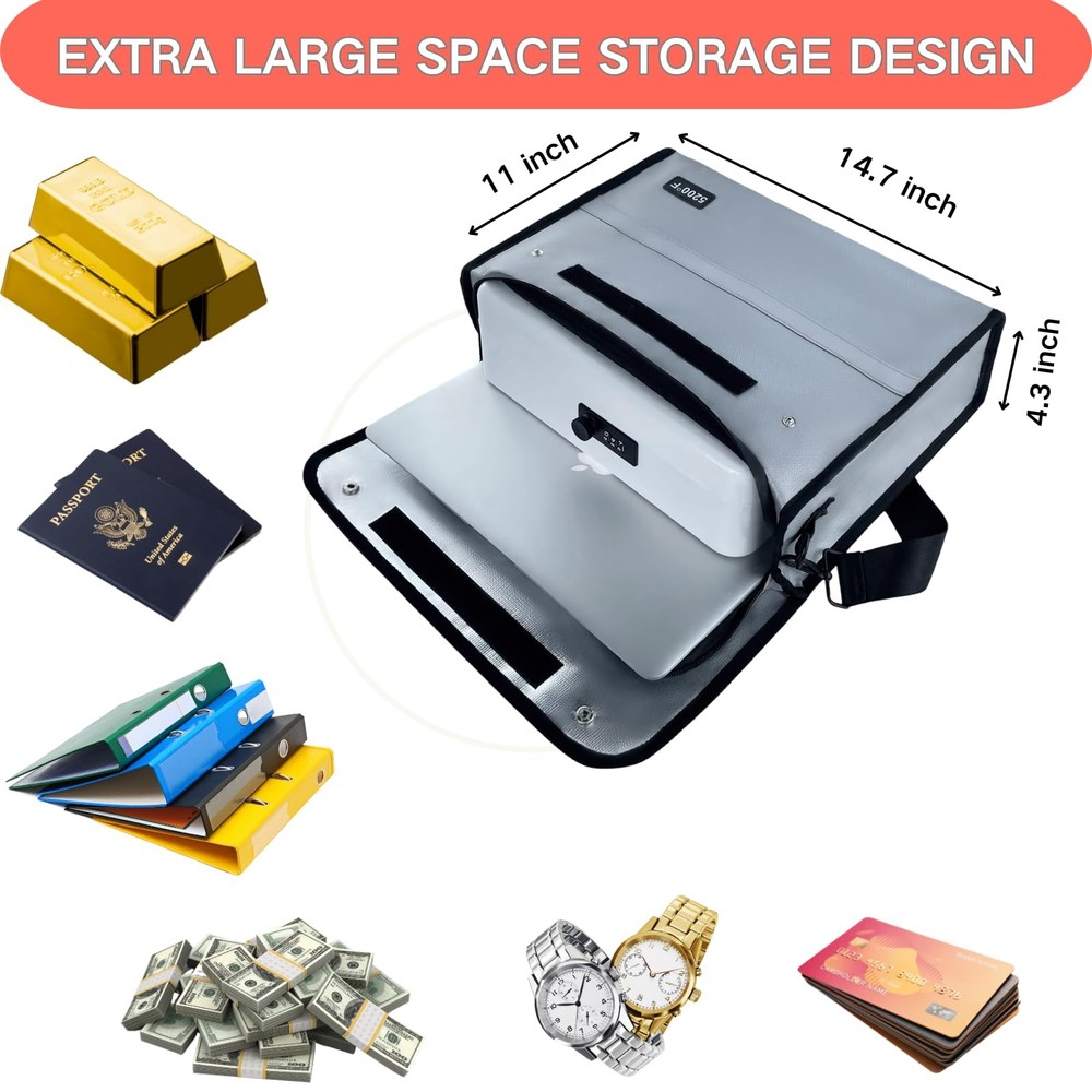 Fireproof Document Bag with Lock Box - Secure Cash, Contracts & Passports Combo