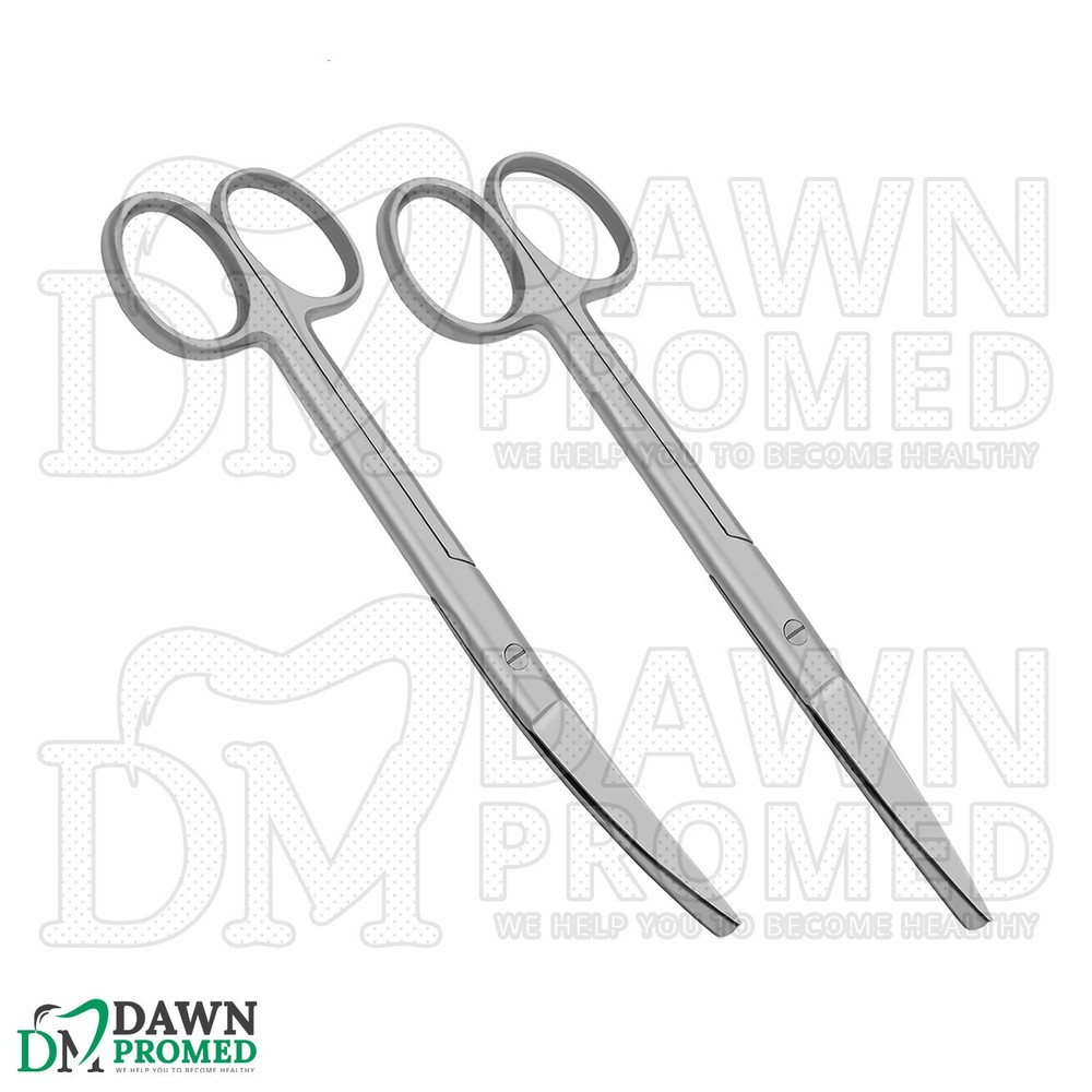 2 Pcs Operating Scissors 4.5" Straight & Curved Sharp Blunt Round Pattern Set