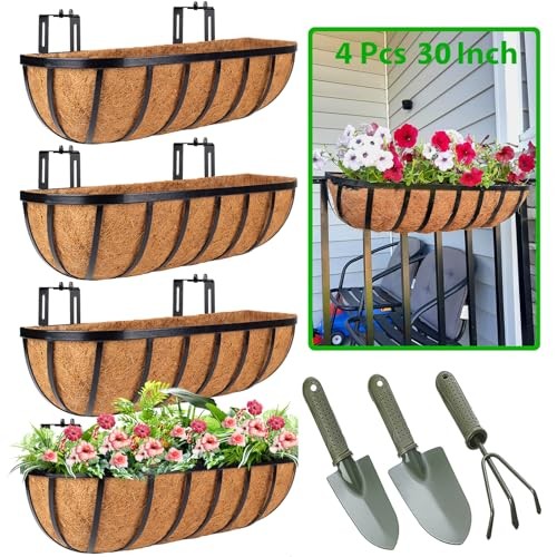 Deck Balcony Railing Planter Window Boxes - Pack Planter Box, 30 Inch 4