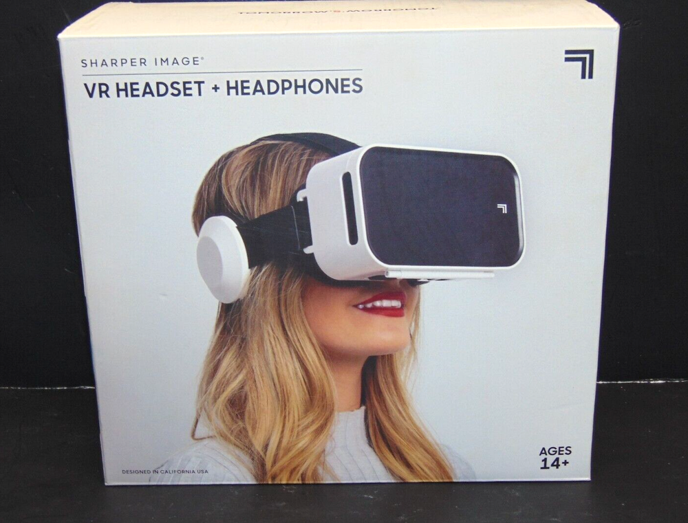 VR Virtual Reality Headset With Built-In Headphones - Sharper Image White/Black
