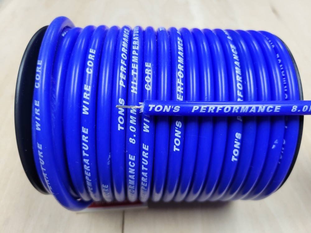 Ton's 8mm Blue silicone SOLID WIRE CORE SPARK PLUG WIRE 0 ohms/ft 100 feet roll