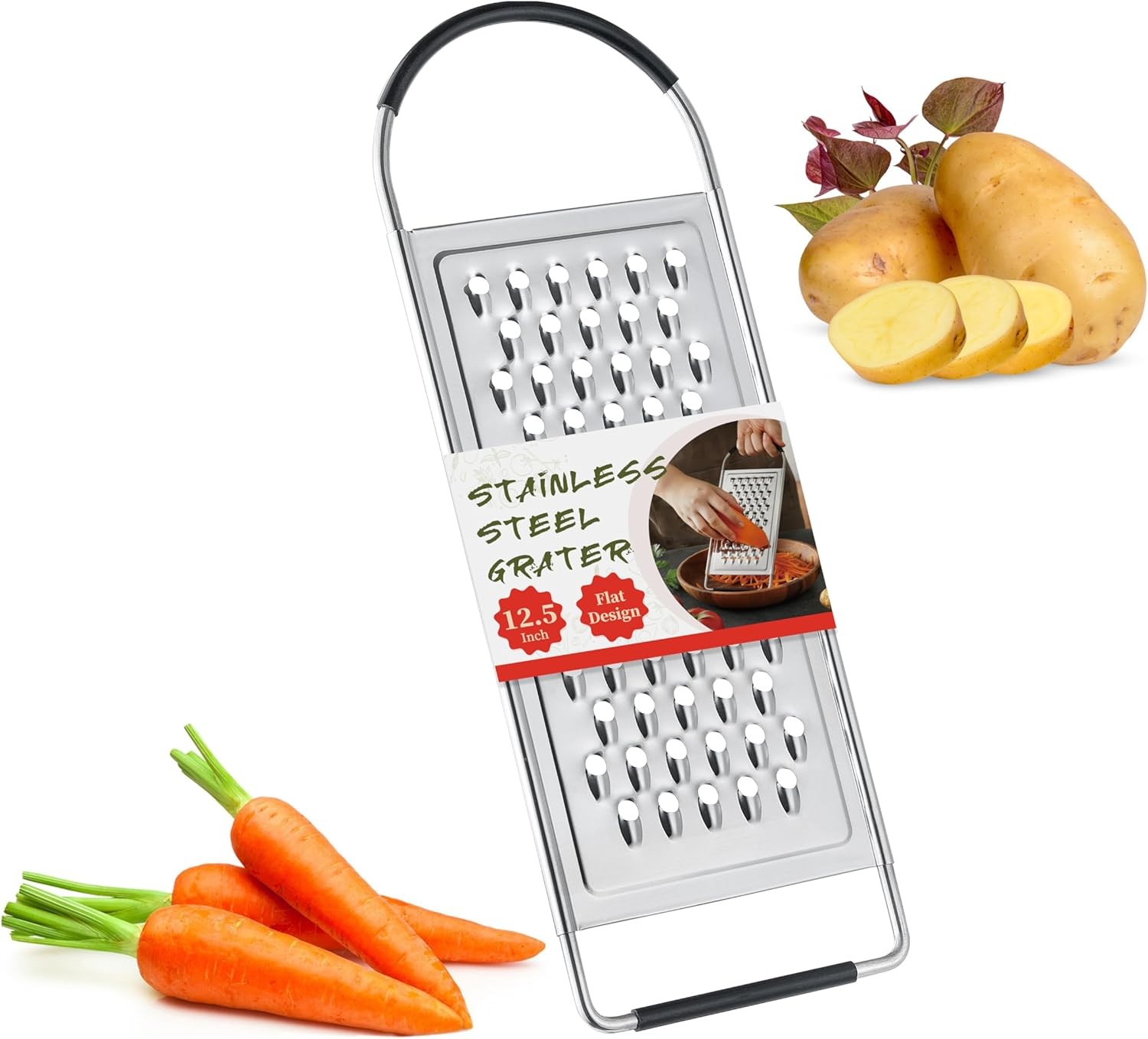 Cheese Grater Handheld, HIA Flat Coarse Stainless Steel Graters for Silver