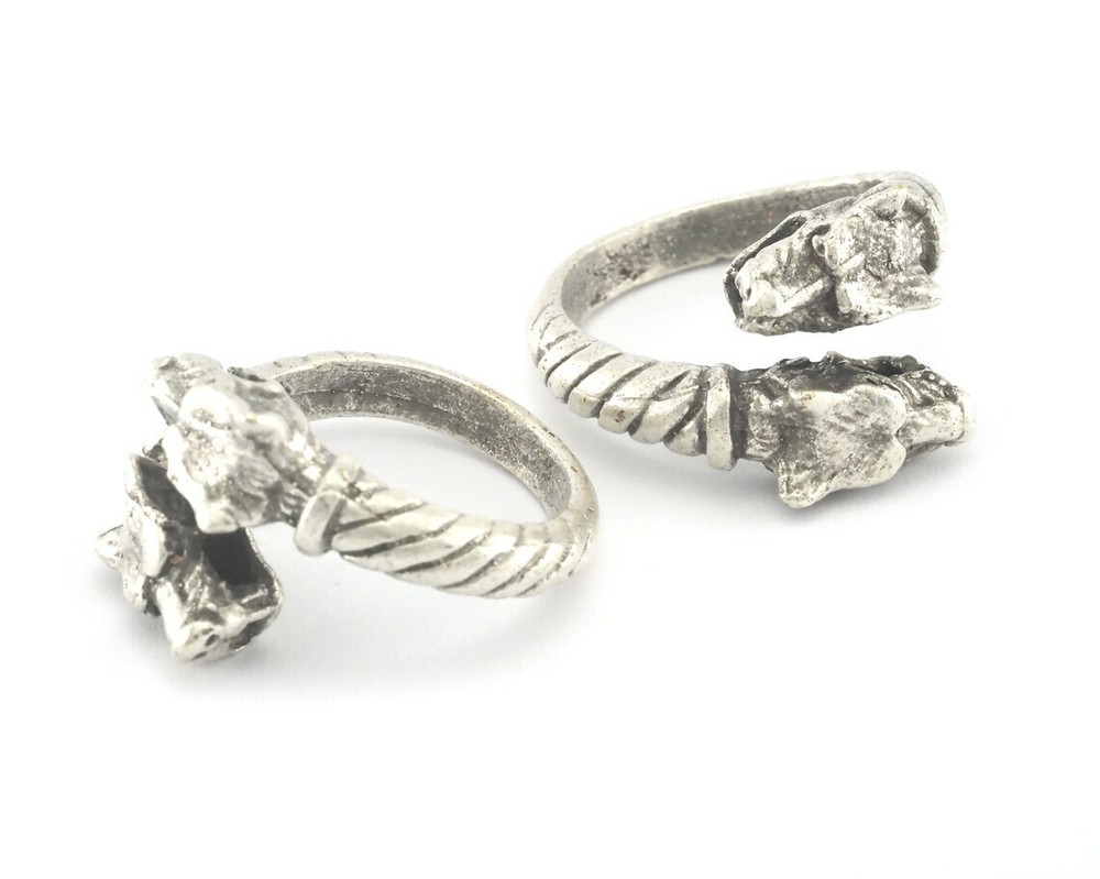 Dog Pitbull Head Ring Adjustable Ring Antique Silver Plated Brass 4015
