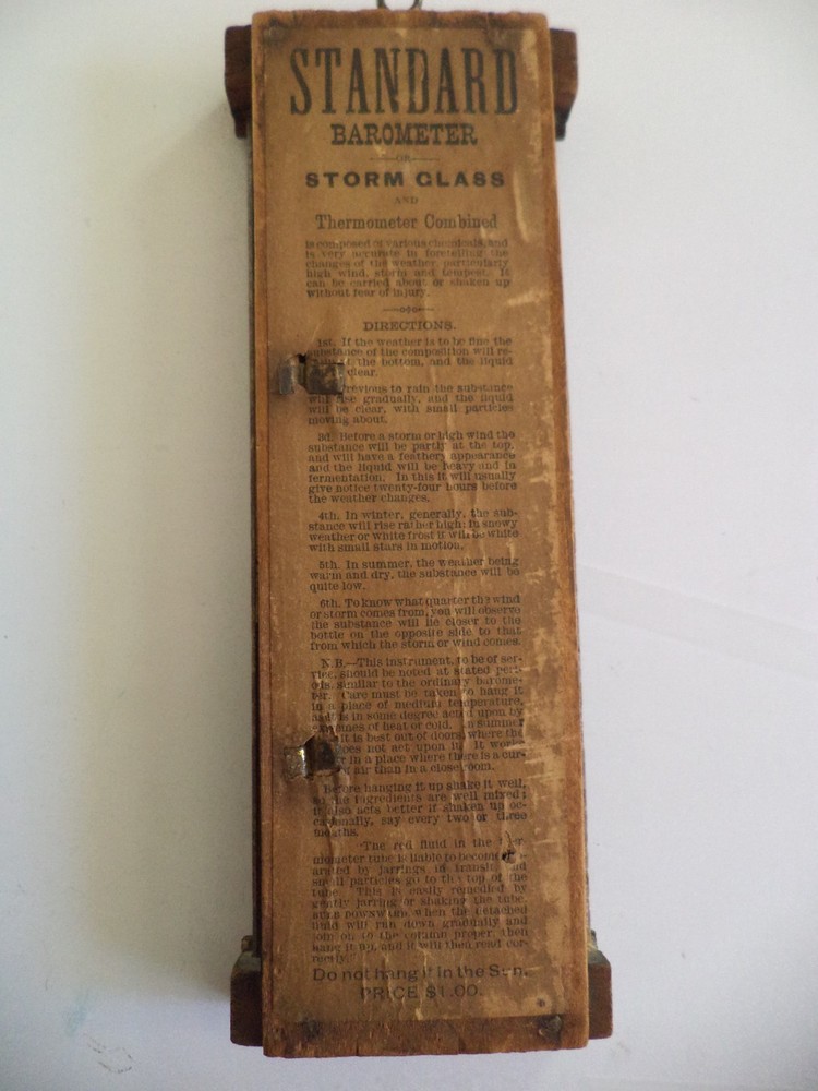 old Antique american Wood Standard Barometer Thermometer Chas E. Large brooklyn