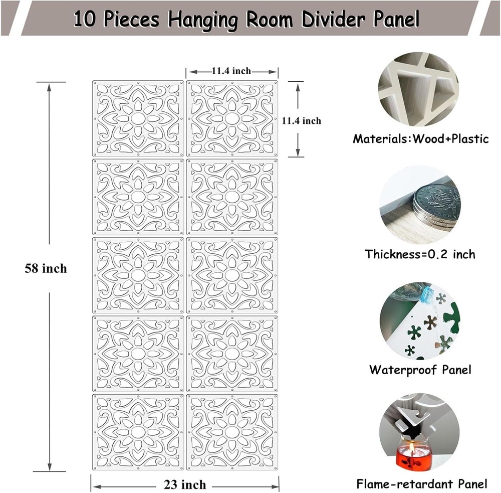 10-Piece Lightweight Wood-Plastic Room Divider - Elegant Home Décor Solution