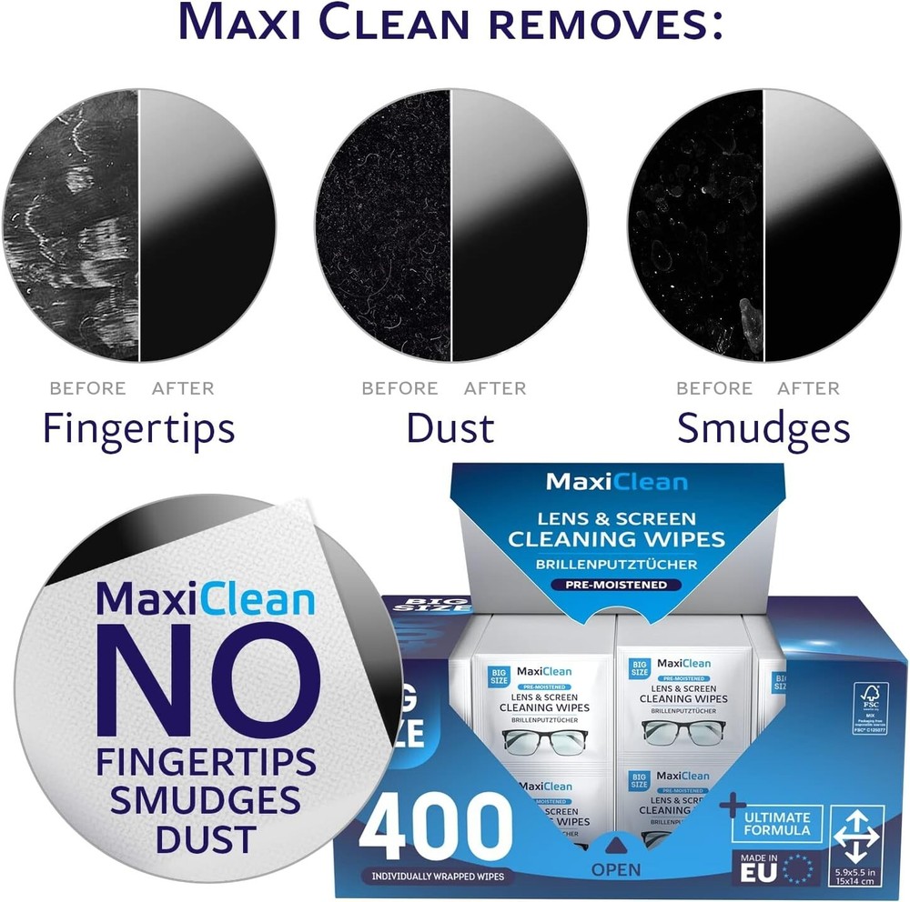 Eco-Friendly 400 Count Lens Wipes - Effective Cleaner for Glasses & Electronics
