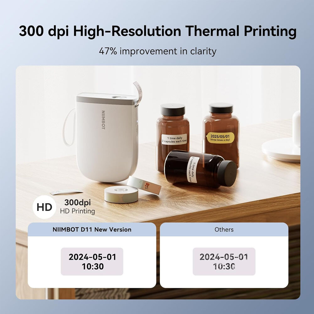 NIIMBOT D11 Bluetooth Label Maker with Tape 300DPI Portable Thermal Printer