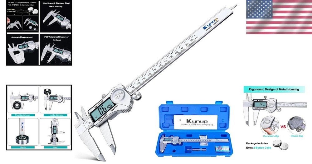 Multi-Function 8 Inch Digital Caliper - Splash-Proof & Easy Unit Switch