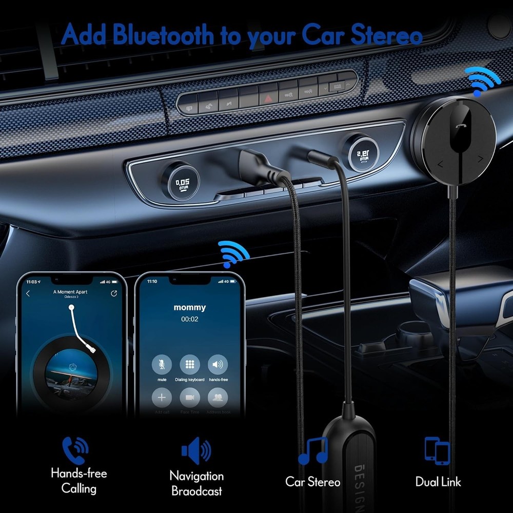 Car Bluetooth Receiver with Built-in Microphone & Noise Cancellation Technology