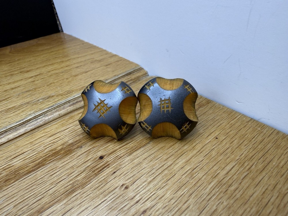 Carved Bamboo Brown Yellow Cufflinks
